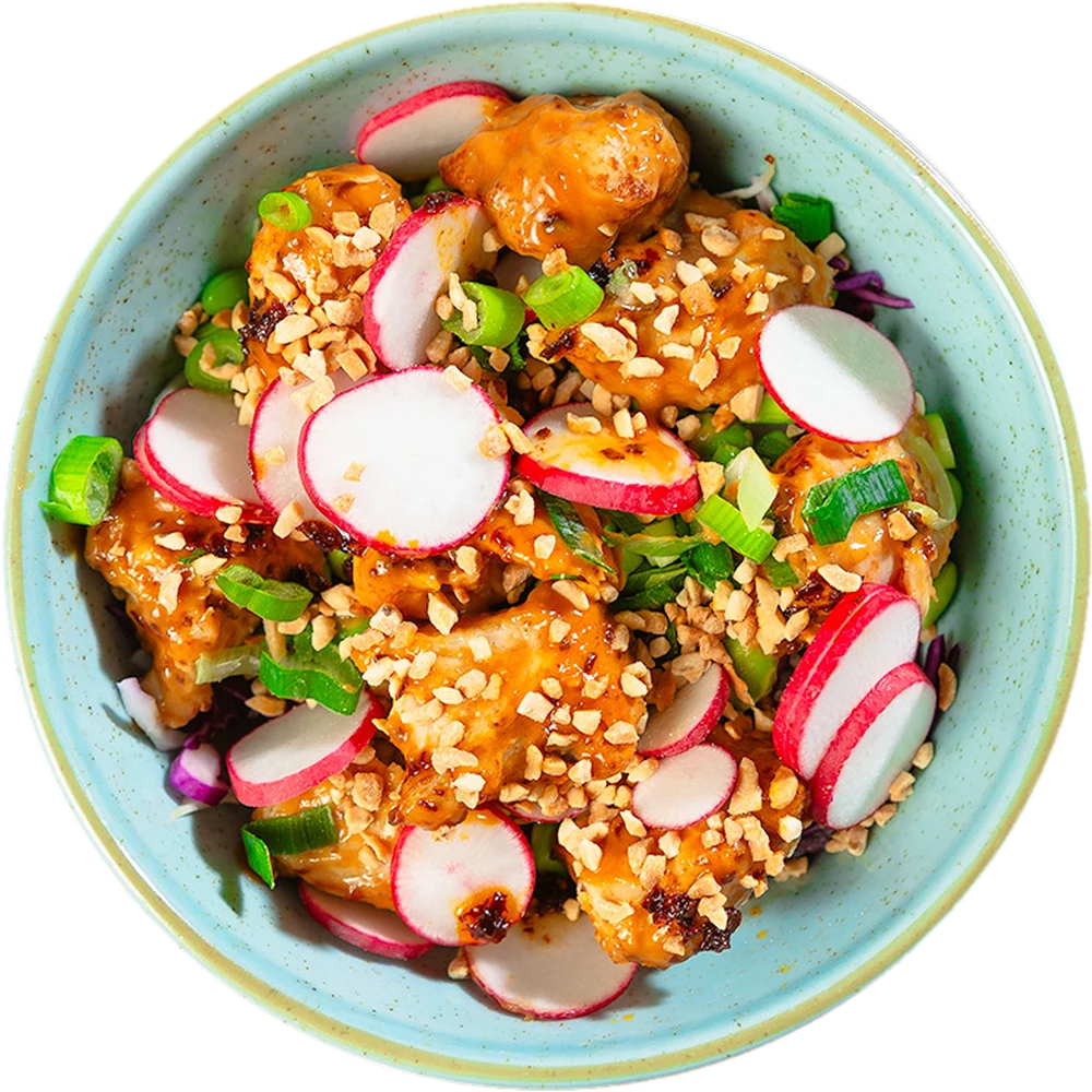 Peeld ginger peanut chicken hot bowl